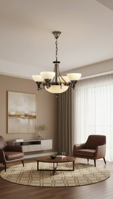 Lampadario a soffitto moderno in vetro beige.