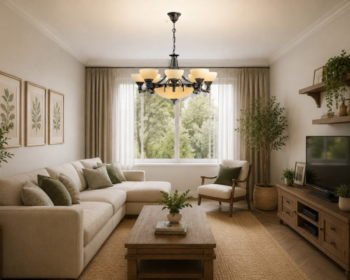 Lampadario a soffitto in vetro beige nuovo
