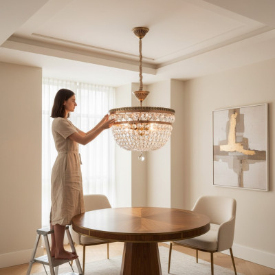 Lampadario a soffitto di lusso in oro con cristalli, stile lampadario.