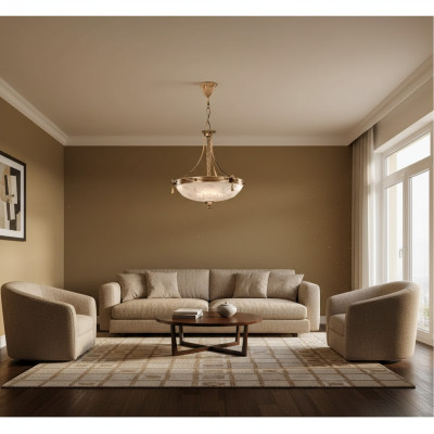 Lampadario da soffitto in vetro grigio e oro.