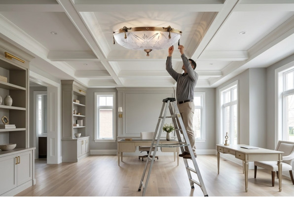 Lampadario a soffitto grigio in vetro dorato con lampadario a soffitto.