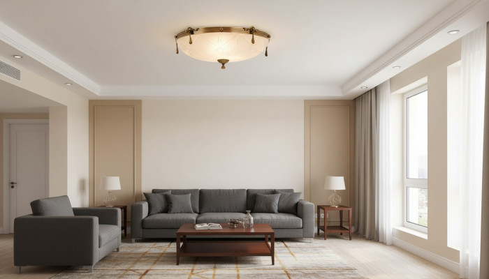 Lampadario a soffitto grigio in vetro dorato con lampadario a soffitto.