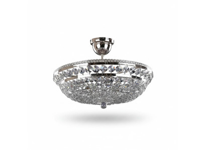 Lampadario a soffitto di lusso in argento rotondo, lampadario argentato di lusso con cristalli a risvolto.