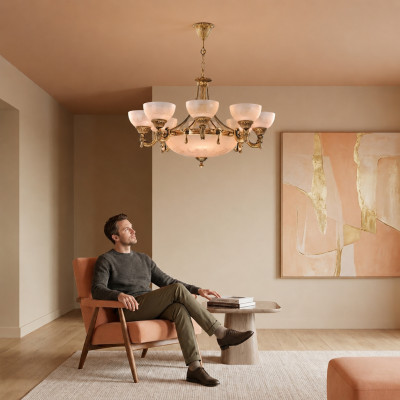 Lampadario con lampadario a soffitto Luce a soffitto Lampadario Lampadario in vetro Oro Beige
