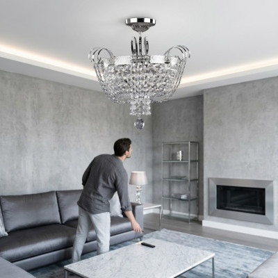 Lampadario a soffitto con candelabro in cristallo, lampada a soffitto, lampadario argento