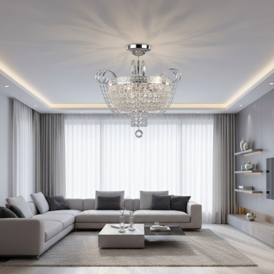 Lampadario a soffitto con candelabro in cristallo, lampada a soffitto, lampadario argento