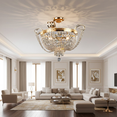 Lampadario a soffitto di lusso, lampadario, lampada a soffitto di cristallo d'oro