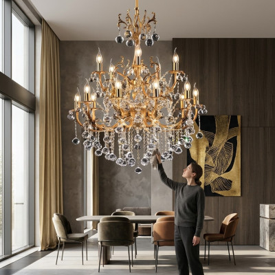 Plafoniera di lusso Lampadario Lampada a soffitto Luster Oro Cristallo 75x125