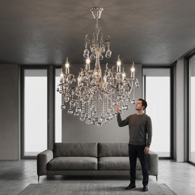 Lampadario di lusso in argento, lampadario, lampadario a soffitto, lampadario a lampadario in cristallo