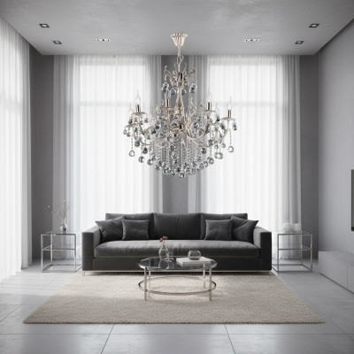 Lampadario di lusso in argento, lampadario, lampadario a soffitto, lampadario a lampadario in cristallo