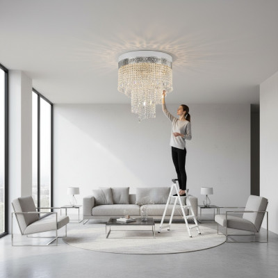 Lampadario a soffitto a candeliere di cristallo argento 40x70