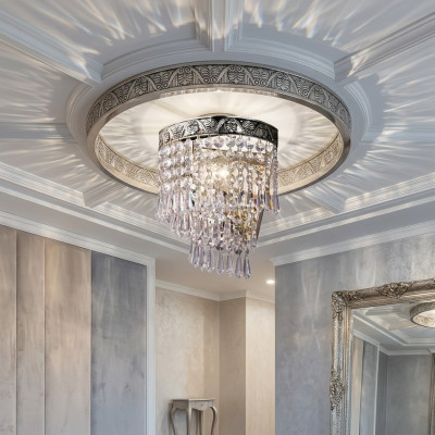 Lampadario Lampadario a soffitto di lusso argento Lampadario di cristallo