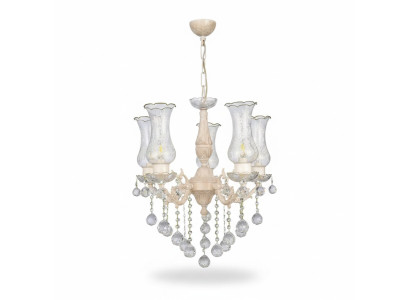 Lampadario classico a lume di cristallo beige sospeso dal soffitto