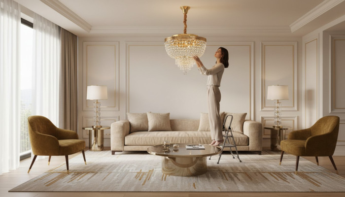 Lustro lampadario a soffitto di lusso in oro lampadario cristallo arte.