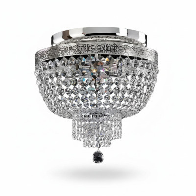 Plafoniera lampadario di lusso in argento. Lampadario lampadario di cristallo.