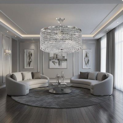 Lampada da soffitto rotonda Lampadario di lusso Argento Lampadario Lampadario di cristallo