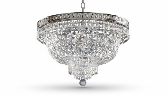 Lampada a soffitto rotonda Lampadario a soffitto in cristallo di lusso Argento Lampadario a sospensione a candelabro