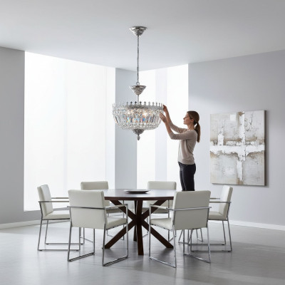 Lampadario di lusso in argento, lampadario di cristallo a soffitto.