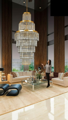 Lampadario a soffitto di lusso in oro, lampadario a cristalli XXL.