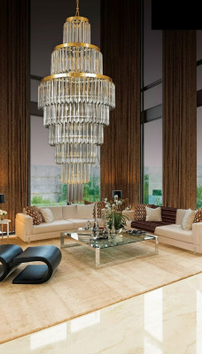 Lampadario a soffitto di lusso in oro, lampadario a cristalli XXL.