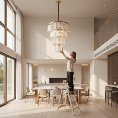 Lampada a soffitto Lampadario di lusso Oro Lampadario di cristallo a candeliere con corona