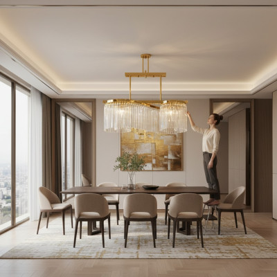 Lustro lampadario a soffitto di lusso in vetro moderno in oro.