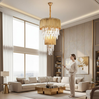 Lustro di lusso a soffitto in oro Lampada a soffitto Lampadario di cristallo XXL