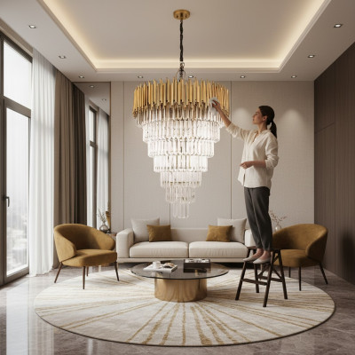 Lustro lampadario lampadario lampadario di lusso in cristallo oro cono
