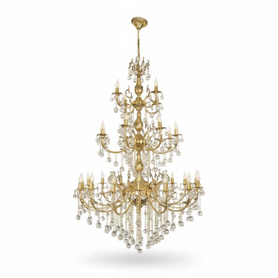Lampadario a sospensione xxl di lusso in oro con cristalli.
