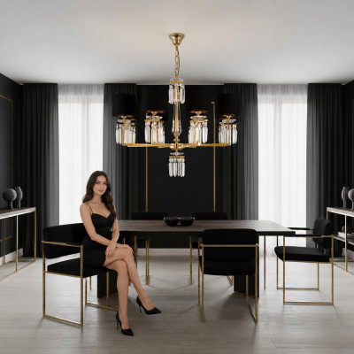 Lampadario lampadario soffitto dorato lampada a soffitto lustrini di cristallo nero