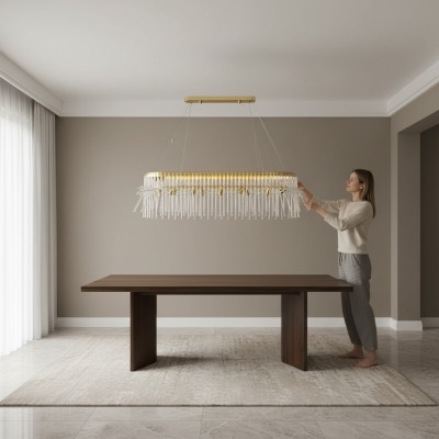 Tavolo da pranzo Lampada a soffitto Lampadario Lampadario di lusso Oro Candelabro in vetro