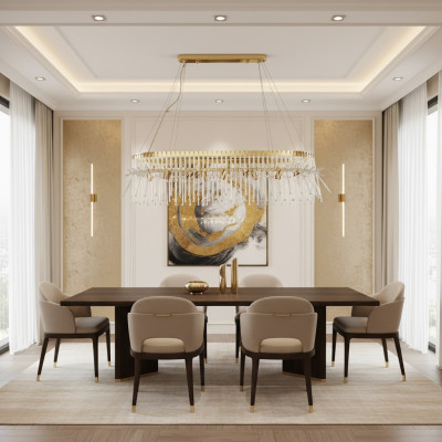 Tavolo da pranzo Lampada a soffitto Lampadario Lampadario di lusso Oro Candelabro in vetro