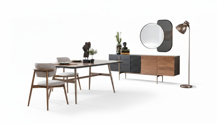 Mobile contenitore di lusso con specchio, credenza, mobile basso. Nuovissimo set di mobili da sala da pranzo.
