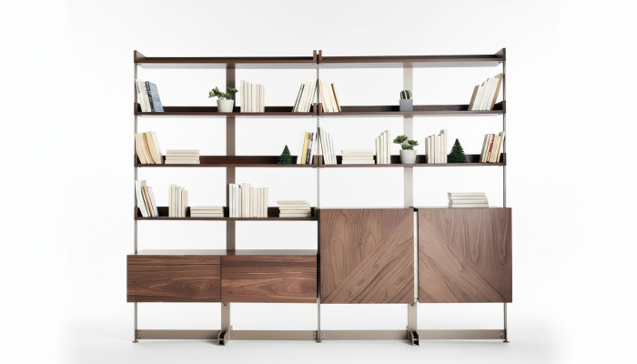 Moderno mobile soggiorno vetrina in legno vero marrone scaffale libreria.