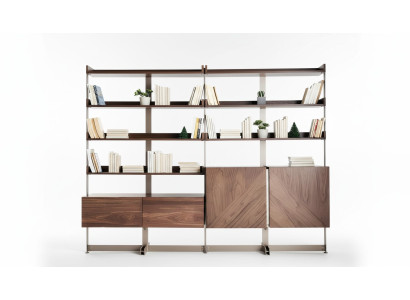 Moderno mobile soggiorno vetrina in legno vero marrone scaffale libreria.
