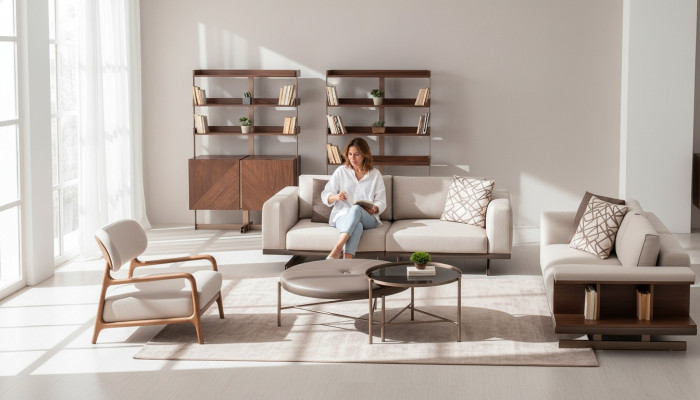 Moderno set di divani Mobili di lusso Tessuto per imbottitura Grigio Divano moderno