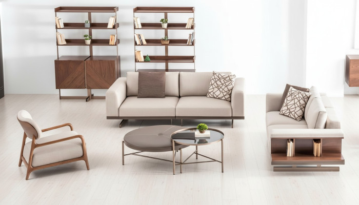Moderno set di divani Mobili di lusso Tessuto per imbottitura Grigio Divano moderno