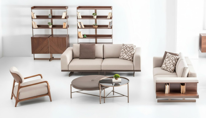Moderno set di divani Mobili di lusso Tessuto per imbottitura Grigio Divano moderno