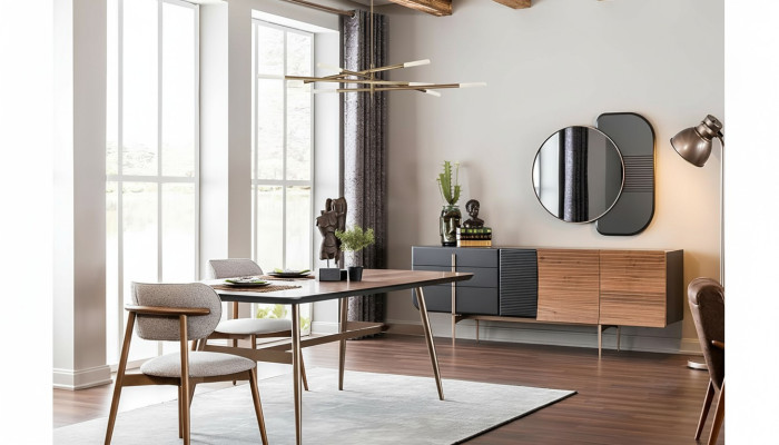 Gruppo da pranzo Sala da pranzo Tavolo Sedie Madia Set 7 pezzi Legno Marrone Nuovo