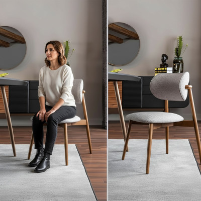 Set di sedie da pranzo 4 pezzi, sedie da cucina senza braccioli in tessuto grigio.   Set di 4 sedie da pranzo, sedie da cucina senza braccioli in tessuto grigio.