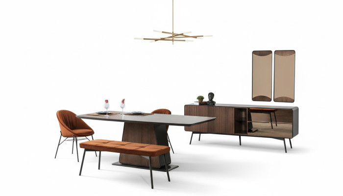 Angolo cottura Set da pranzo Sala da pranzo Tavolo Sedie Contenitore 9 pezzi Legno Marrone