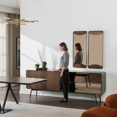 Mobile bar credenza credenza specchio legno moderno marrone set assortito