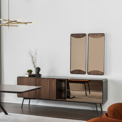 Mobile bar credenza credenza specchio legno moderno marrone set assortito