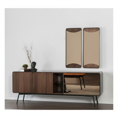 Mobile bar credenza credenza specchio legno moderno marrone set assortito