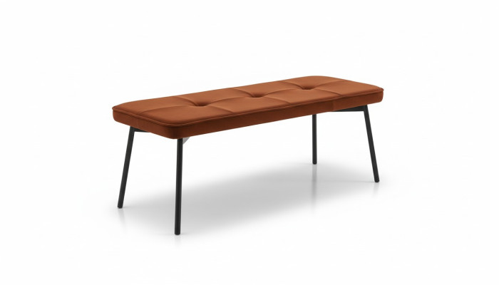 Mobili da seduta, panca imbottita, panca in legno, imbottita, stoffa, moderna, arancione, nuova.