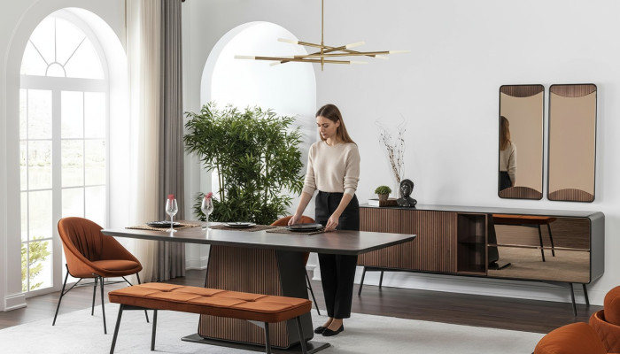 Gruppo da pranzo Sala da pranzo Tavolo da pranzo Tavolo Sedie Set 7 pezzi Legno Marrone Nuovo