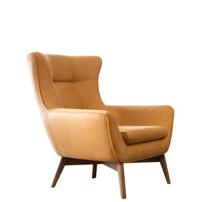 Poltrona Poltrona con le Alte Orecchie a Guscio Poltrona da Cocktail Posti a Sedere Design Moderno Ecopelle Gialla
