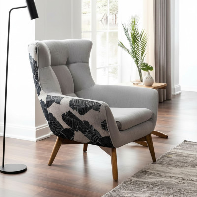 Poltrona Poltrona orecchie poltrona da cocktail Sedile design moderno grigio in stoffa