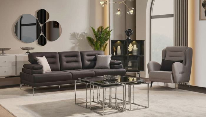 Set di divani 31 posti in tessuto nero moderno, divano poltrona.