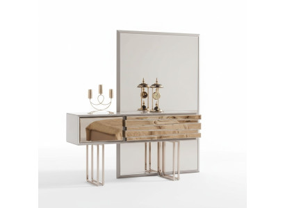 Tavolo da toeletta console Tavolino da trucco Comò truccato Legno beige oro